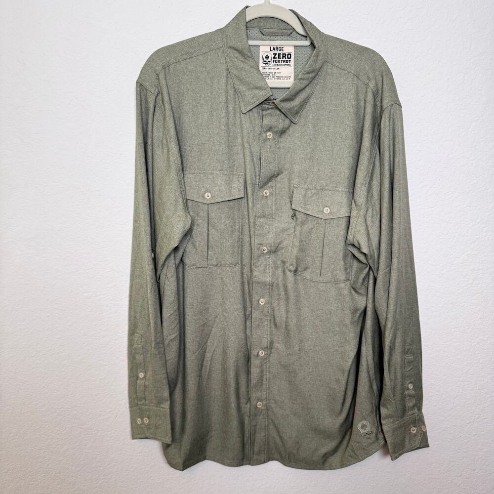 Zero Foxtrot Mens F'n Soft Daily Shirt Size L Long Sleeve Lightweight Sage Green